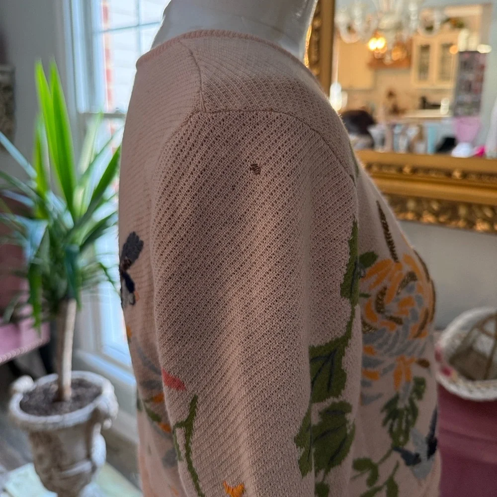 Anthropologie Embroidered Floral Bird Cardigan - Picture 5 of 5